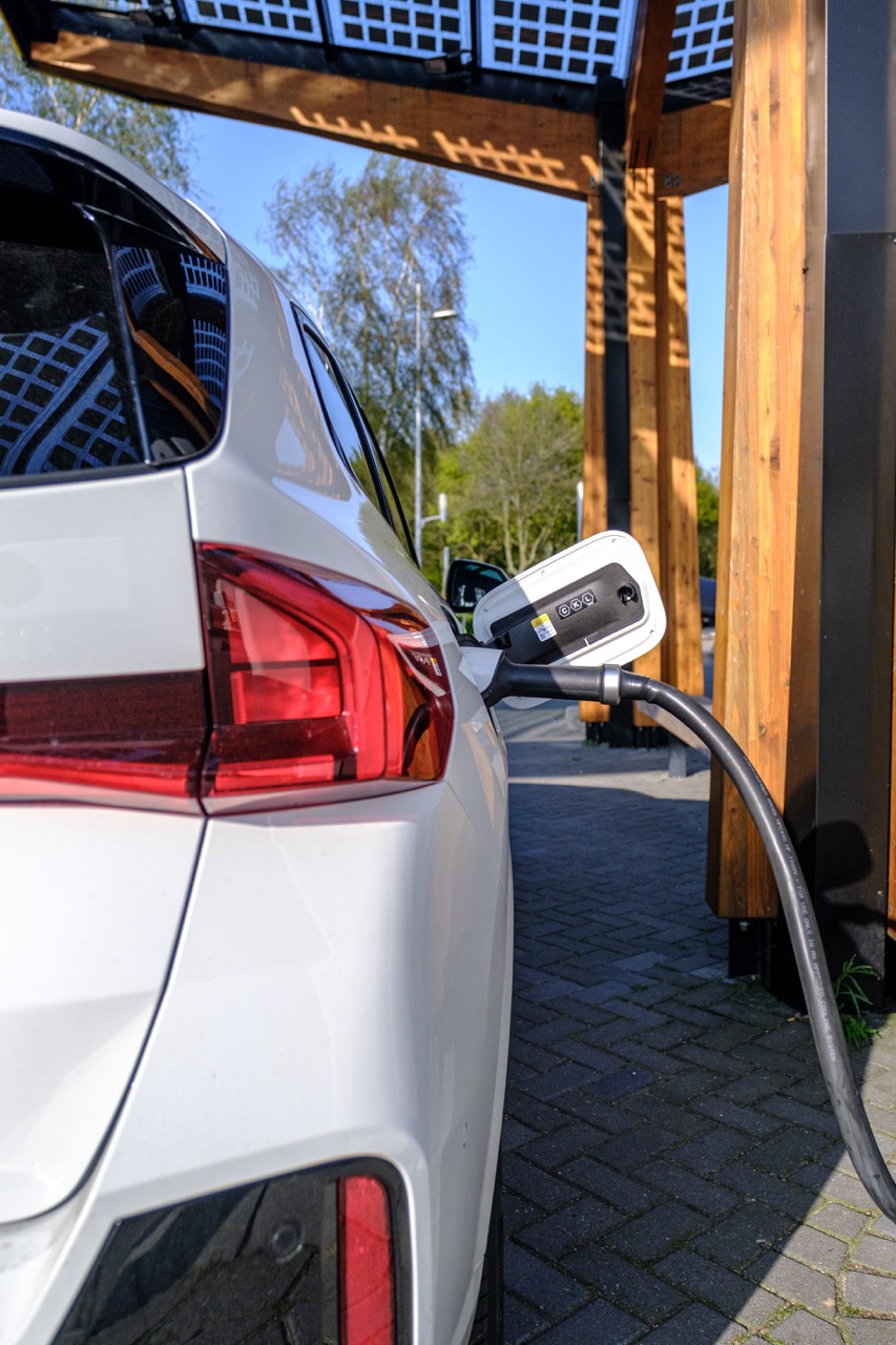 close up of an electric vehicle charging